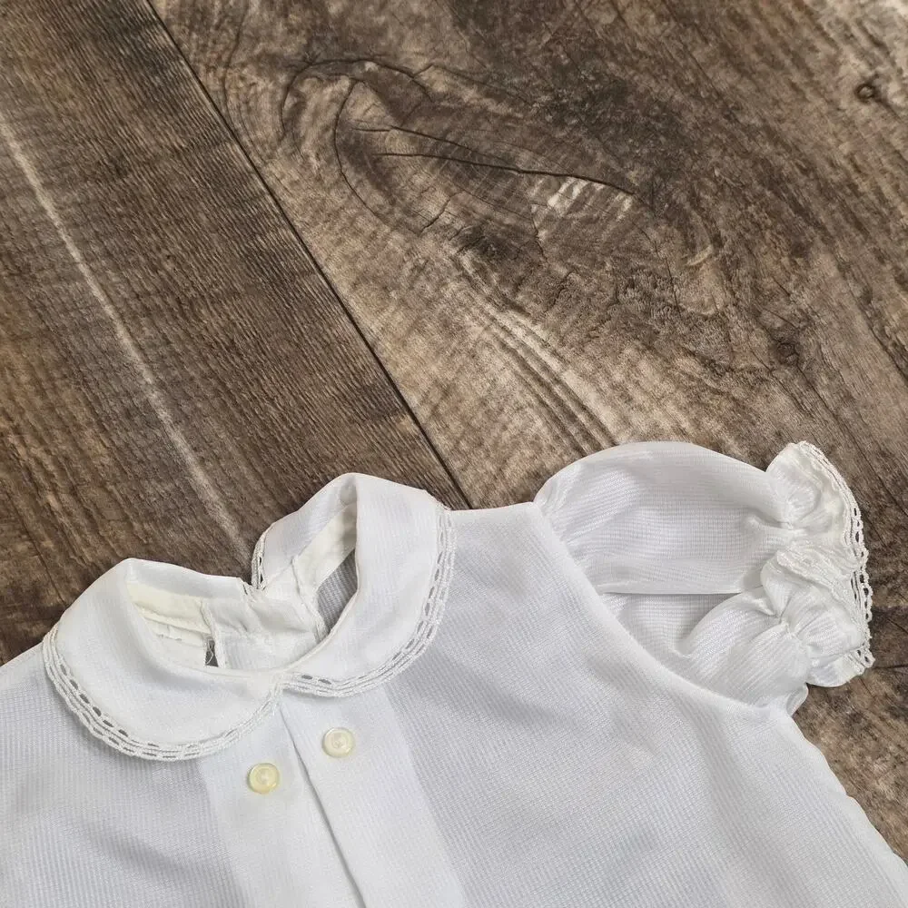 Vintage White Toddler Blouse 4T Puff Sleeve Embroidered Peter Pan Cottagecore
